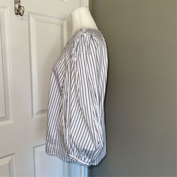 Madewell Women's 3/4 Puff Sleeve Button Up Striped Top Blue Size 14 Large Casual - Picture 2 of 11